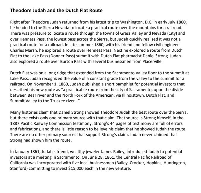 Theodore Judah and the Dutch Flat Route.